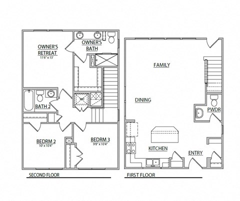 Floor plan for 3 beds, 2.5 baths, 1275 sqft